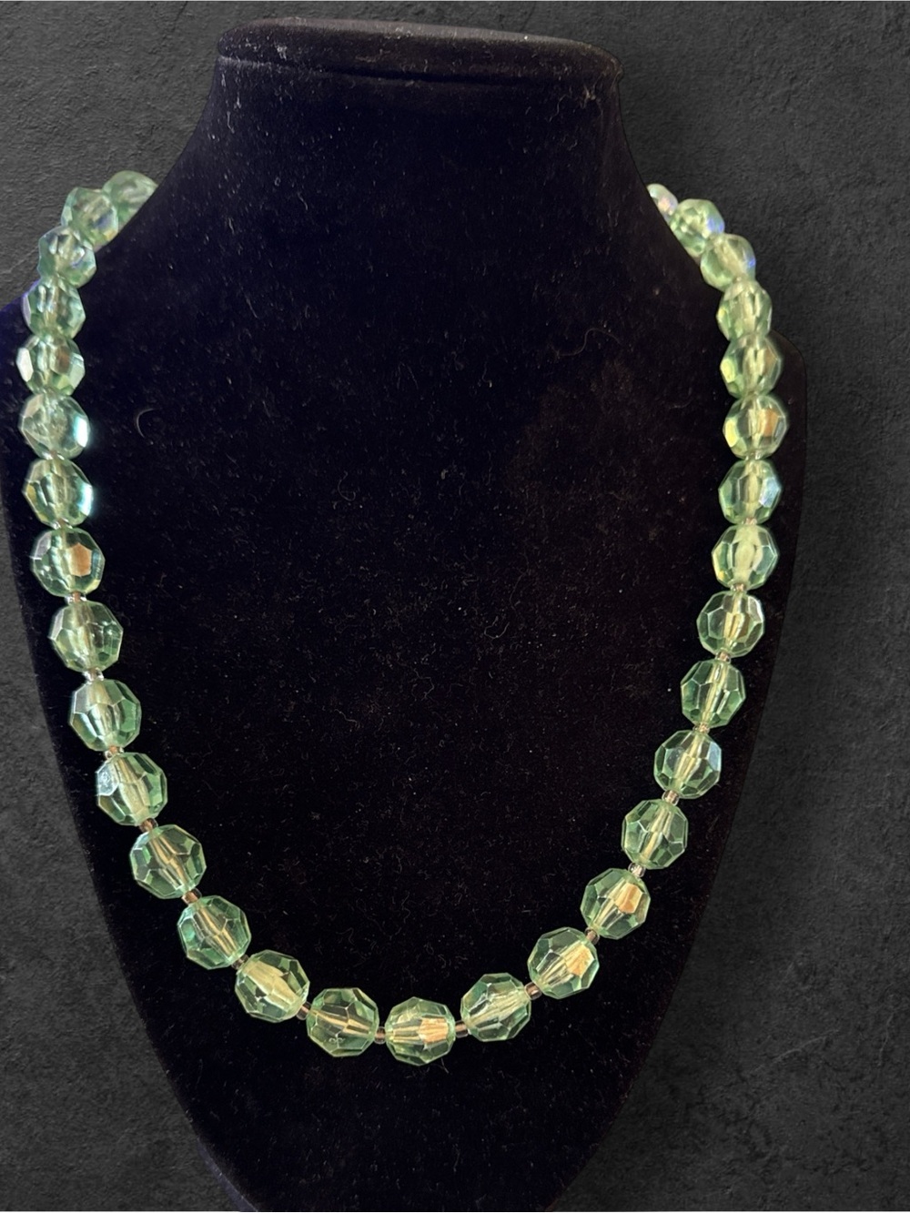 Vintage Made in Austria Green Faceted Crystal Beaded Necklace 20”